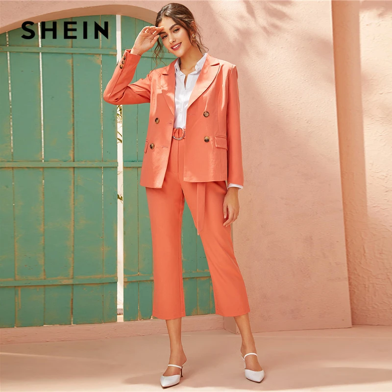 SHEIN белая однотонная однобортная Офисная Женская блузка рубашка женские топы осенние элегантные блузки с длинным рукавом и отложным воротником