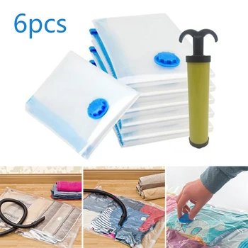 

6pcs Reusable Vacuum Storage Bag For Clothes Compression Bag With Hand Pump Compressed Travel Saving Bag Package