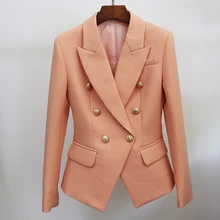Blazer clásico de diseño para mujer, chaqueta ajustada con botones de León de Metal, doble botonadura, texturizada, color Nude, 2022