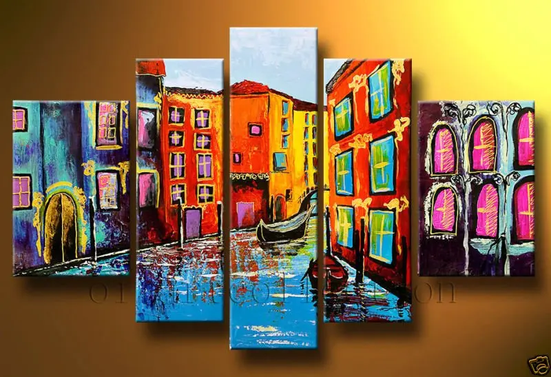 

100% Hand-painted 5 Pieces Acrylic Scenery Painting Modern Canvas Panel Wall Art Stretched and Decoration for Home Living Roo