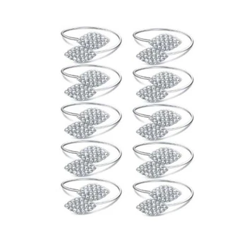 

10PCS Party Rhinestone Serviette Wedding Dinner Home Napkin Rings Hotel Buckles Banquet Leaves Shape Holder