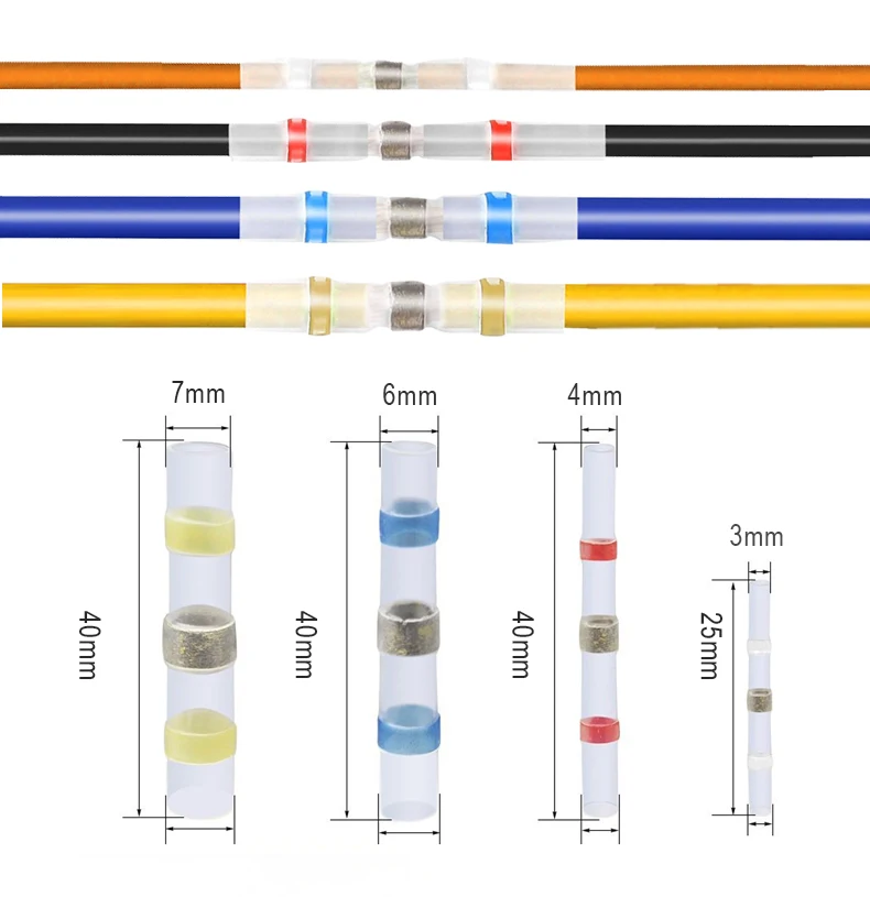Практичная Тепловая клемма с термоусадочной изоляцией для AWG 26-24 22-18 16-14 12-10 кабельный разъем провода изолированный Водонепроницаемый стыковой пайки Терминал