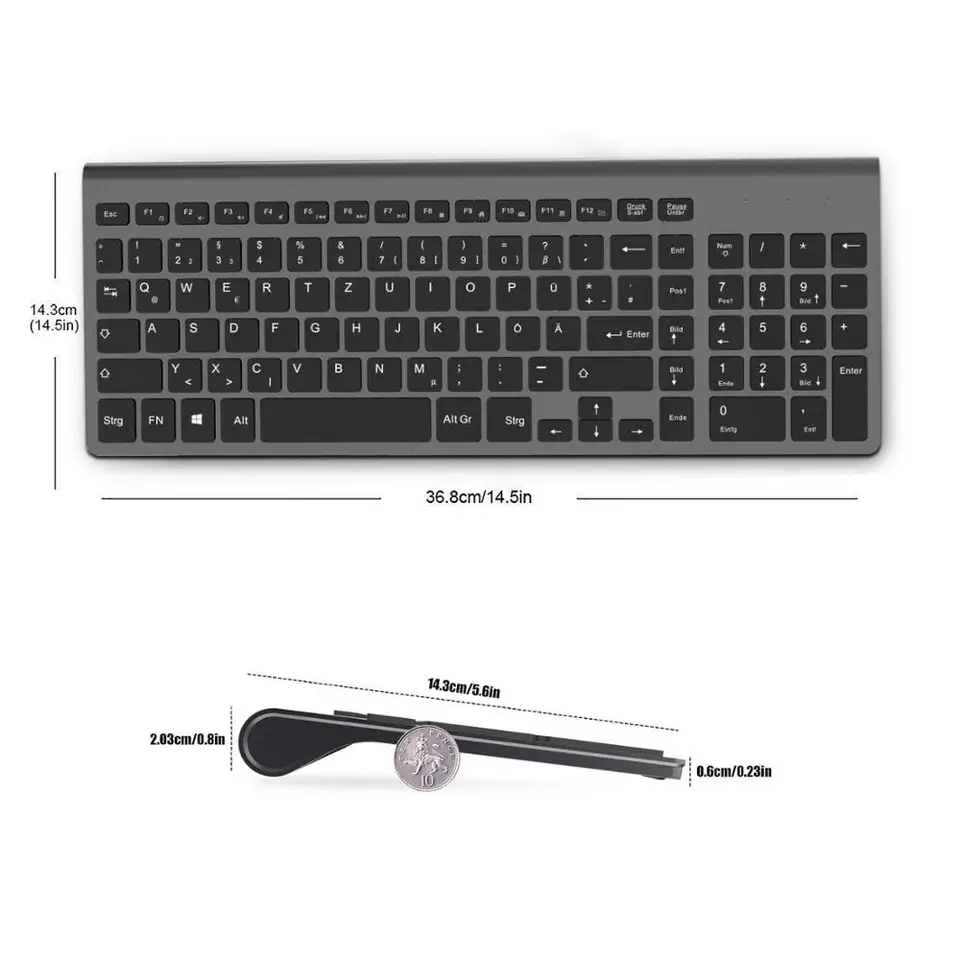 Tastiera e mouse wireless con layout russo, spagnolo, americano, francese, italiano, tedesco e britannico, silenziosi, per PC, laptop e computer._voghion.com