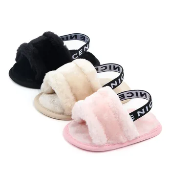 

Winter Warm Baby Slipper First Walkers Toddler Kids Girl Boy Fuzzy Soft Crib Shoes Letter Elastic Band Pram Prewalker