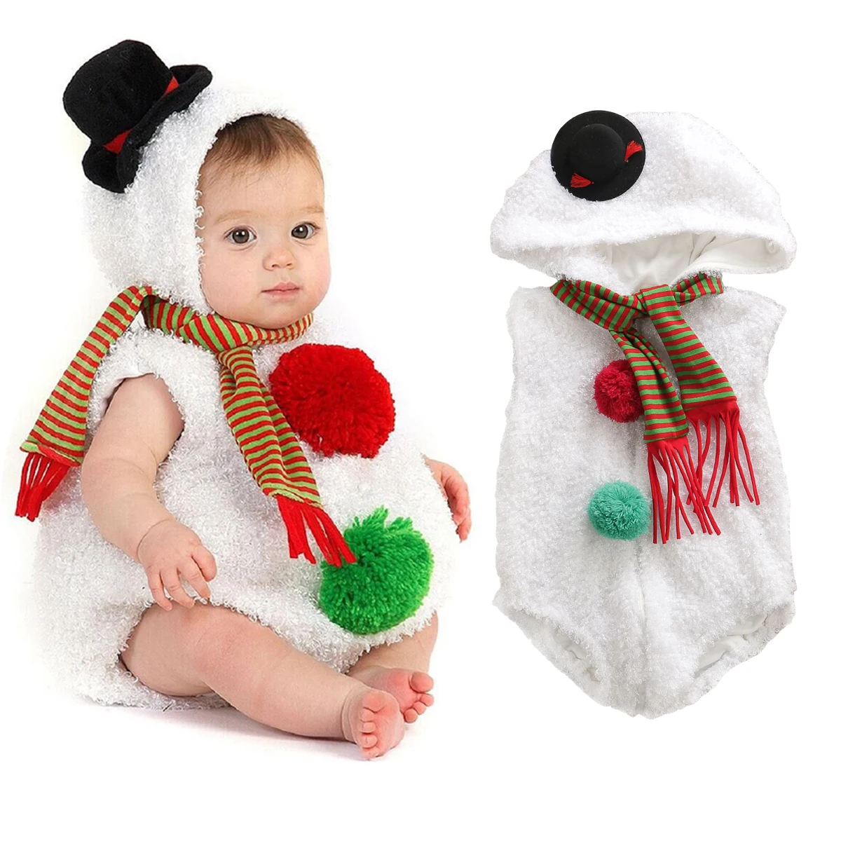 Одежда для малышей, Рождественский маскарадный костюм снеговика для новорожденных девочек и мальчиков, комбинезон без рукавов с капюшоном, Рождественский костюм Санты