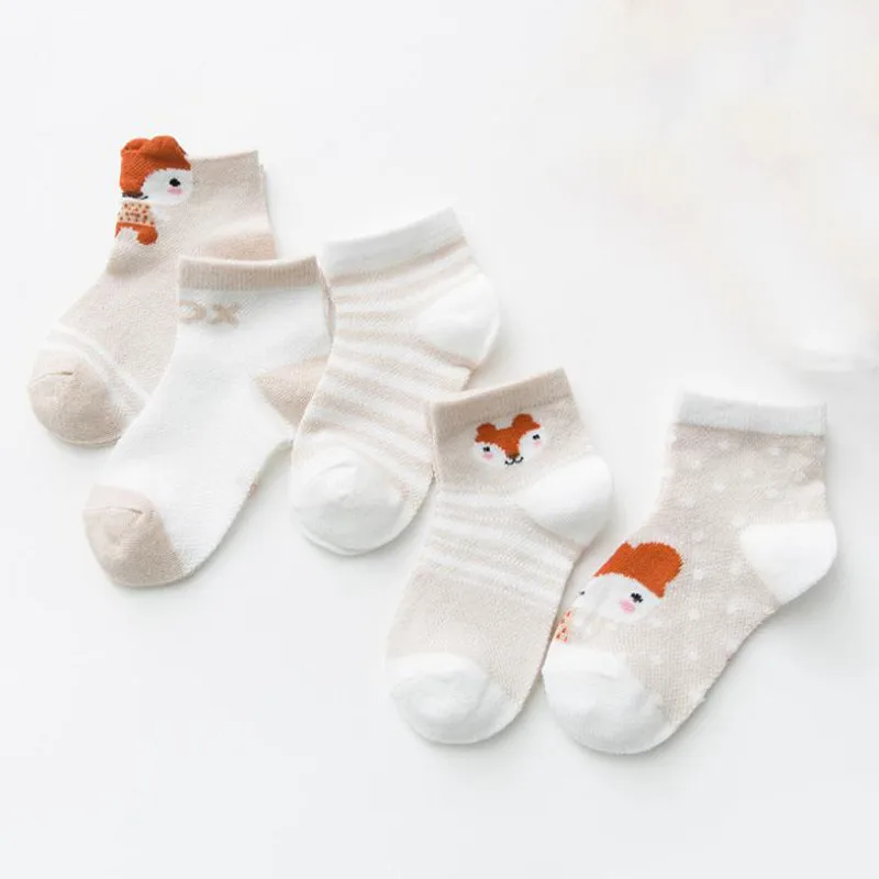 5 pairs Новые детские носки на весну и лето ультратонкие детские носки с животными хлопковые носки для новорожденных мальчиков и девочек - Цвет: 5 pairs