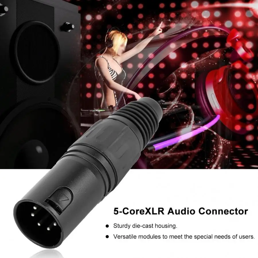 10 шт 5-Core XLR Мужской Разъем Динамик штекер аудио разъем черного цвета