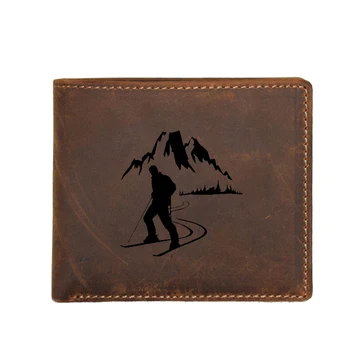 

Custom Name Wallet Small Coin Pocket Bags Men Card Holders Engraved Picture Mountain Snow Men Wallet Cowhide Leather purse