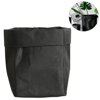 

Washable Kraft Paper Container Decorative Reusable Paper Bag Organizer Flowerpot Cover Toy for Decoration and Storage Size S(Bla