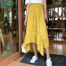 Повседневная пляжная Женская юбка с высокой талией, свободная однотонная модная женская юбка размера плюс, асимметричная эластичная лента, летняя повседневная юбка для вечеринок