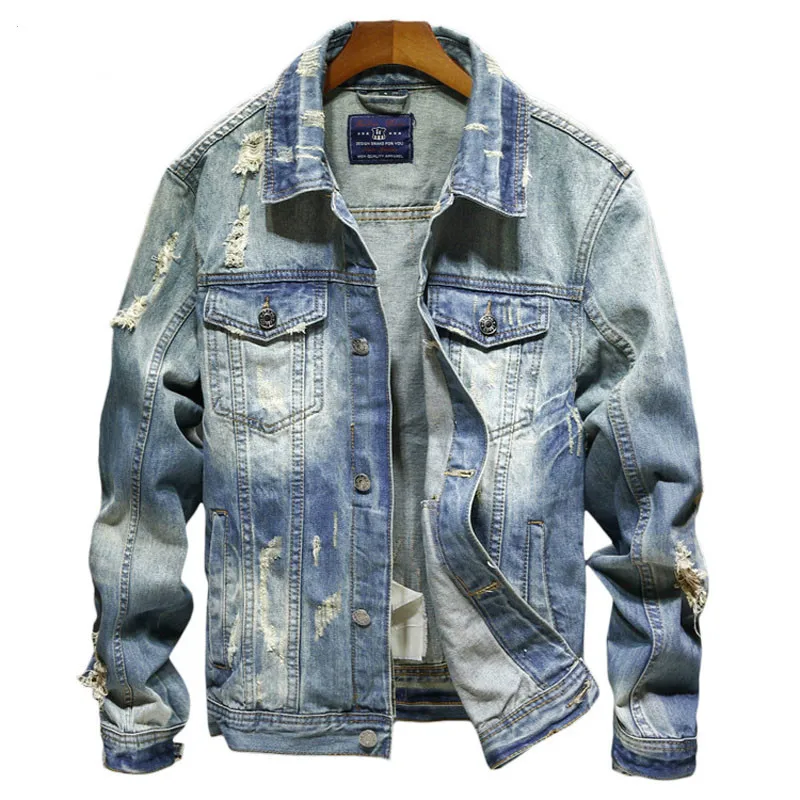 

Denim Jackets Men Hip Hop Streetwear Denim Jacket Mens Plus Size 4XL Cowboy Slim Fit Bomber Jacket Men's Ripped Jean Jacket