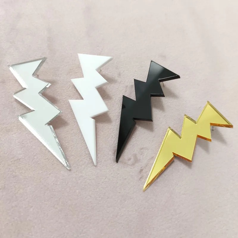 Punk Fashion Mirror Lightning Stud Earrings for Women Gold Silver Color White Black Acrylic Rock HipHop Jewelry Accessories