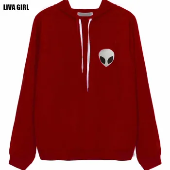 

Apring Women Casual Alien Print Hoodies Unisex Lapel Hooded New Sweatshirts Pullovers Turn-down Collar Rk