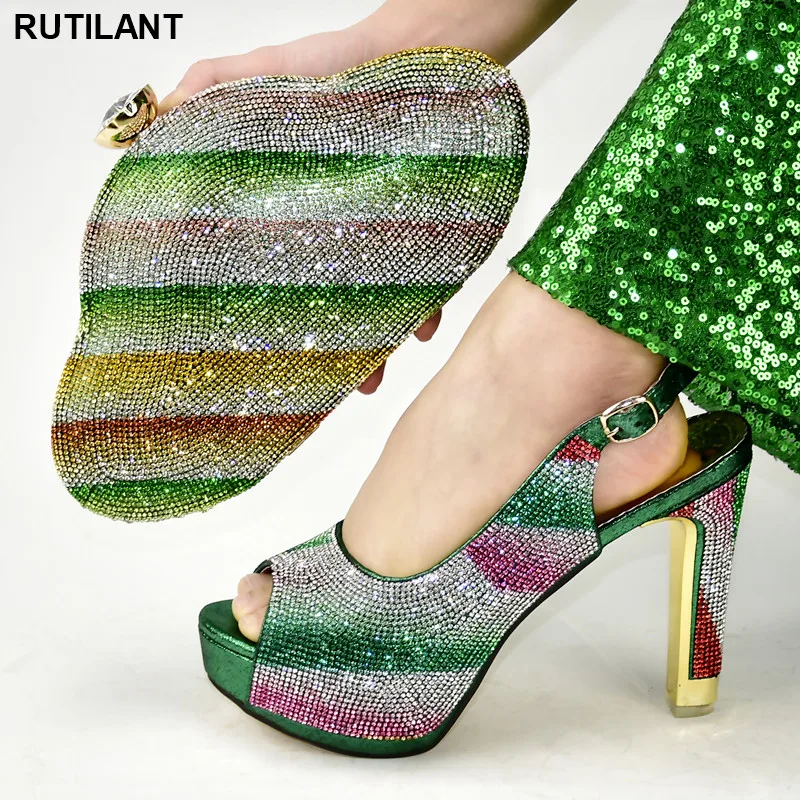 

New Arrival Sales In Women Matching Shoes and Bag Set Decorated with Rhinestone Shoes and Bag Set African Sets 2020 Plus Size
