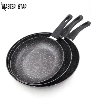 

Master Star 20/24/28cm Fry Pan Set Black Frying Pan Granite Coating Pan Steak Egg Skillet Non-stick Gas Cooker