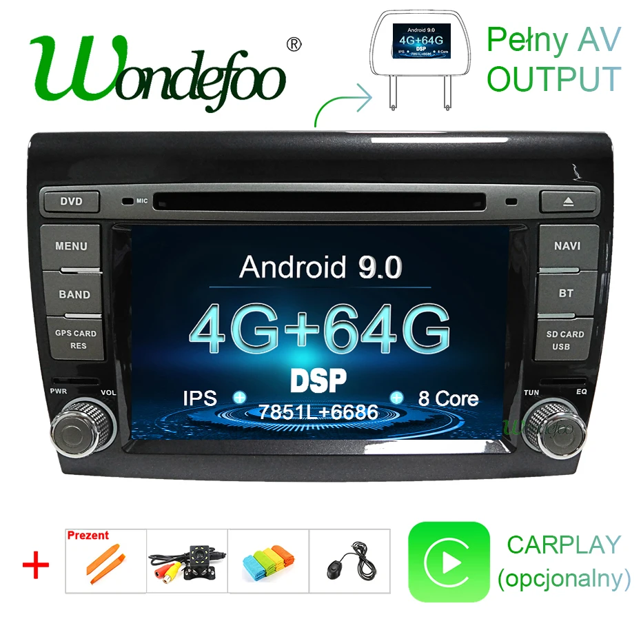 Android 9,0 DSP 64G 2 DIN автомобильный DVD для Fiat Bravo 2007 2008 2009 2010 2011 2012 gps радио мультимедиа ips Экран навигации стерео