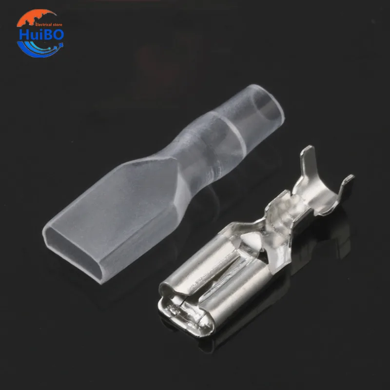 

100Sets(200pcs) Female Spade Connector 4.8 Crimp Terminal with Insulating Sleeves Cold Pressed Terminals Lock