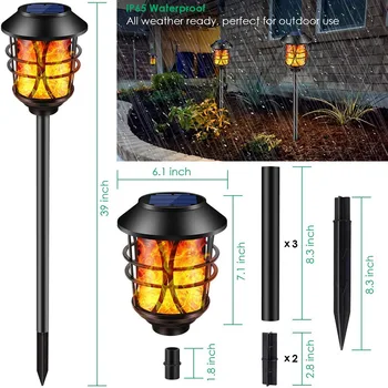 

2Pcs Solar Lights Metal Flickering Flame Torches Lights Waterproof Pathway Lights Auto On/Off for Garden Patio Yard Lighting