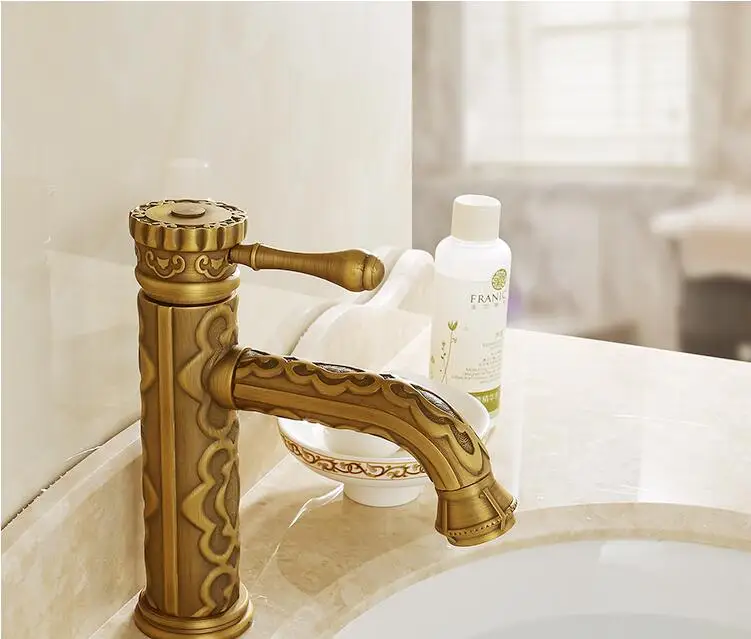 Vidric Basin Faucets Solid Brass Vintage Antique Bronze Crane Bathroom Faucet Single Handle Hot and Cold Water Basin Mixer Tap