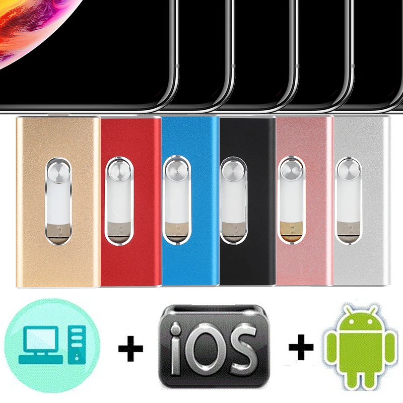 OTG USB флеш-накопитель для Apple iPhone iPad 16 ГБ 32 ГБ 64 ГБ USB карта памяти 3 в 1 OTG для Android PC Флешка 128 ГБ 256 ГБ usb 3,0