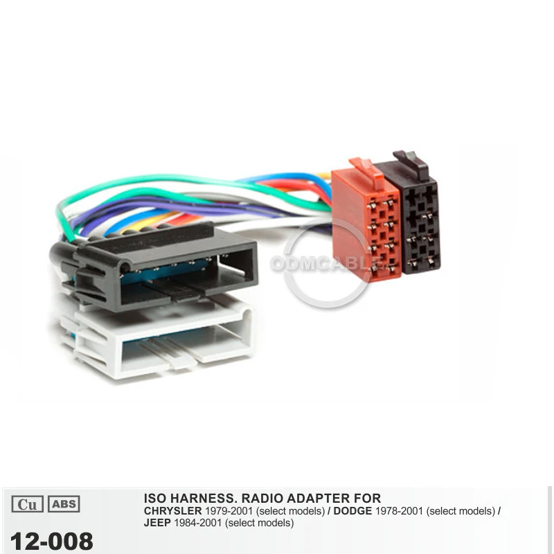 

12-008 ISO Radio Adapter for Chrysler Dodge Jeep Radio Stereo Wire Cable Wiring Harness Connector Lead Loom Plug
