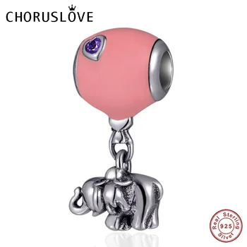 

Choruslove Elephant and Pink Ballon Charm with Enamel 925 Sterling Silver Bead Fits Pandora Charms DIY Animal Bracelet