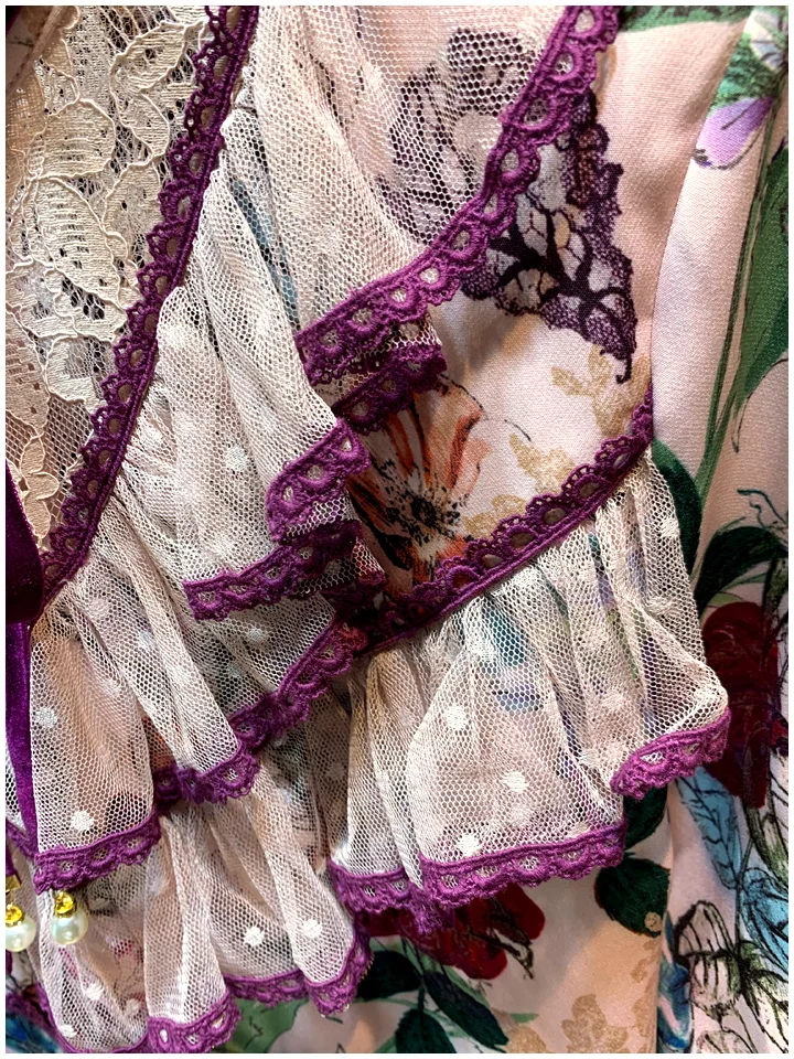 Svoryxiu High End Винтаж Платье с цветочным принтом Для женщин Flare SleeveTiered кружевным гофрированным воротником осень вечерние взлетно-посадочной полосы мини платье vestdios