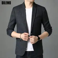 

Top Quality New Designer Brand Business Casual Fashion Plaid Party Blazers Jackets For Men One Button Suit Coat Men Clothing