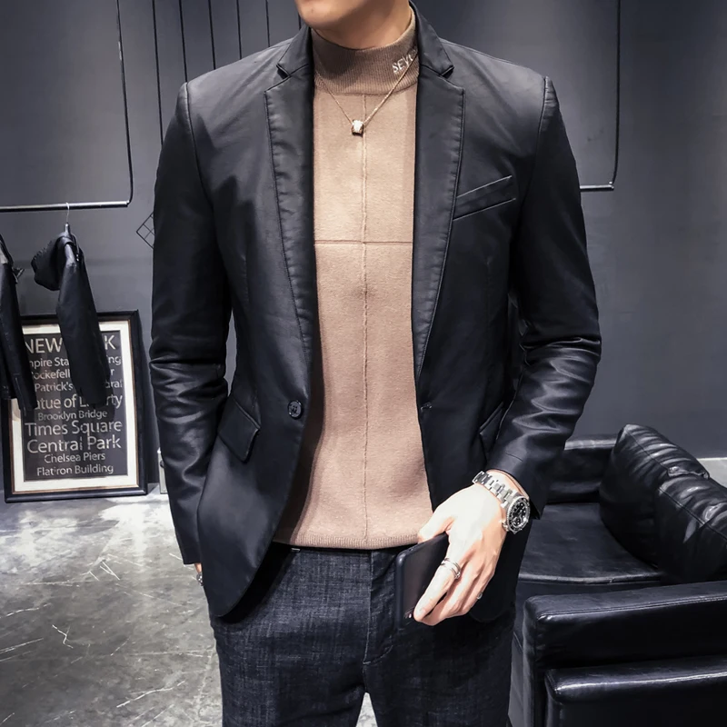 

Блейзеры Мужские приталенные черные кожаные, большие размеры 5XL