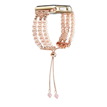 

Retractable Adjustable Fashion Pearl Bracelet Women's Watch Band Strap for iwatch 38mm 42mm Pearl Bracelet Pink Watch Strap