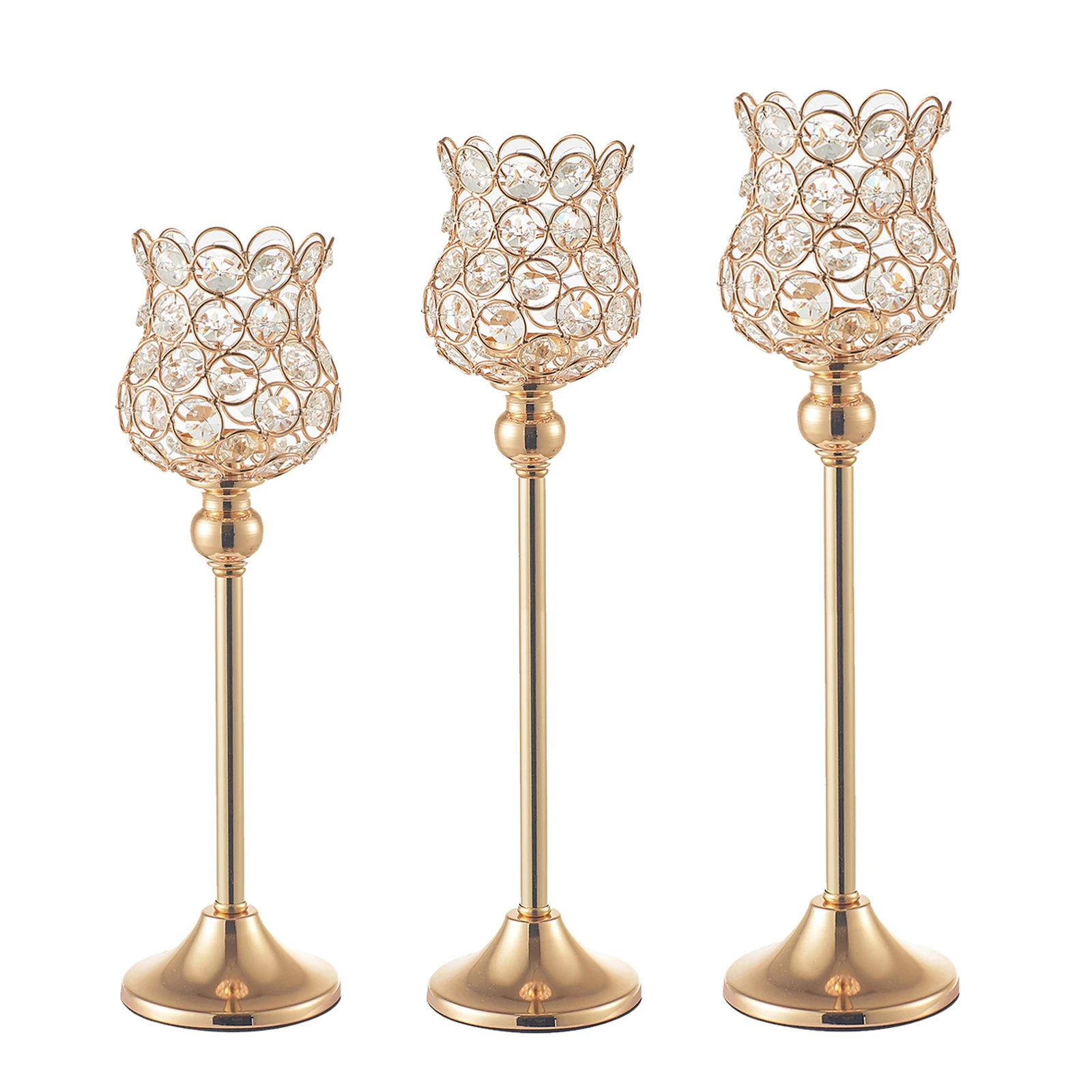 Vintage Crystal Tea Light Candle Holder Gold Wedding Dinner Table Flameless Candelabra Pillar Candlesticks Party Candles Lantern