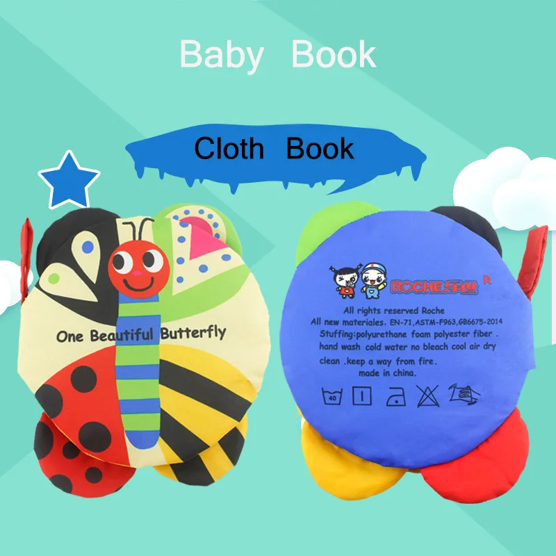

3D Baby Cloth Book Learning Education Animal Cloth Soft Cloth Fabrics Butterfly Ring Paper Books Baby Early Learning Cloth Books