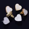 14MM Width Heart-shaped Gold Color Stud Earring For Men Women Full Cubic Zircon Screw Back Earrings Fashion Hip Hop Jewelry Gift 6