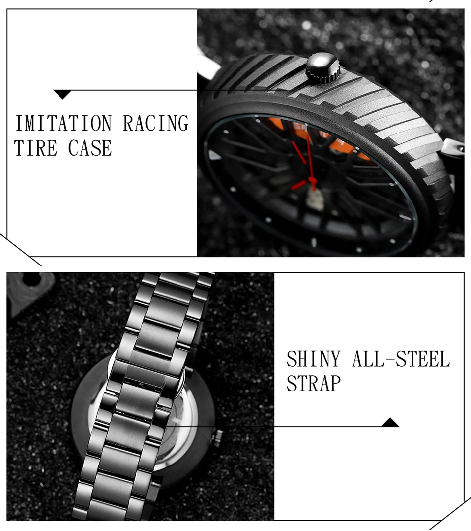 Men Top Quartz WristWatch Stainless Car Wheel Rim Hub Watches Men Waterproof Sport Watch For Custom Design Relogio Masculino