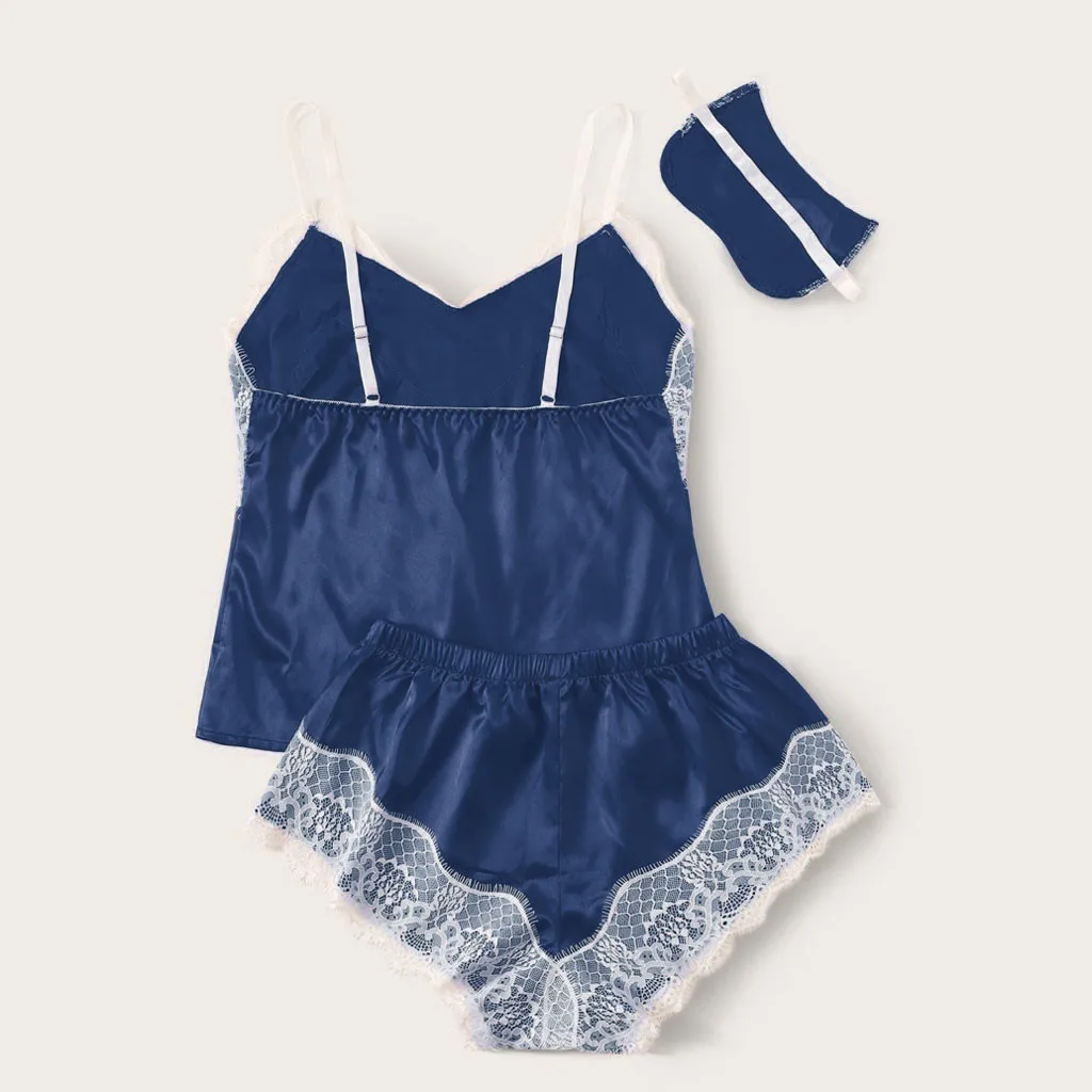 Lingerie Sexy Bra Set Women's Sleepwear Sleeveless Strap Lace Trim Satin Cami Tops Pajama Sets Bras Women Brief Sets