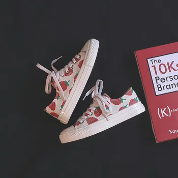 

2020 new spring ladies canvas shoes comfortable and cute fruit print wild fashion high quality Low help casual seankers J13-85