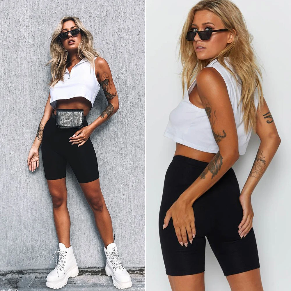 Women Shorts Casual Cycliste Femme Mode Hot Bikershort Black Shorts Basic Plain Stretch Trouser Women Summer Sportswear Shorts Aliexpress