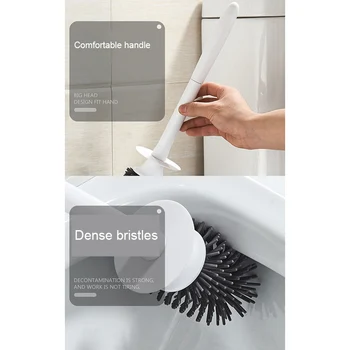 

Home Set Bathroom Silicone Cleaning Brush Long Straight Handle Wall Mounted With Base SNO88