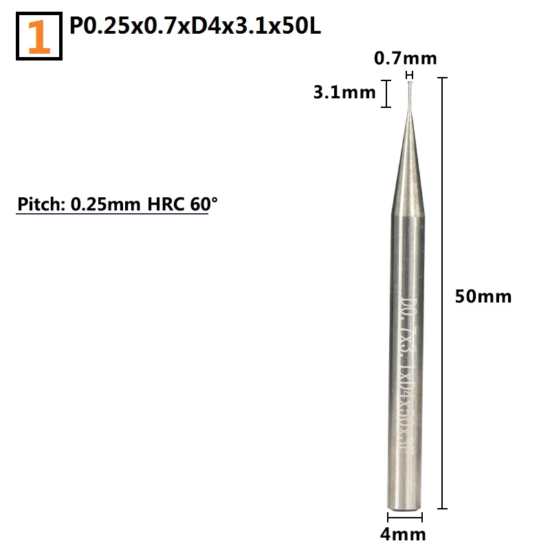 P0.25-P0.8 одинарная нить Концевая фреза 4 мм Концевая фреза ЧПУ фрезы твердосплавные концевые фрезы D0.7/1,55/2,35/3,15/3,9 нить мельницы - Длина режущей кромки: P0.25x0.7xD4x3.1x50L