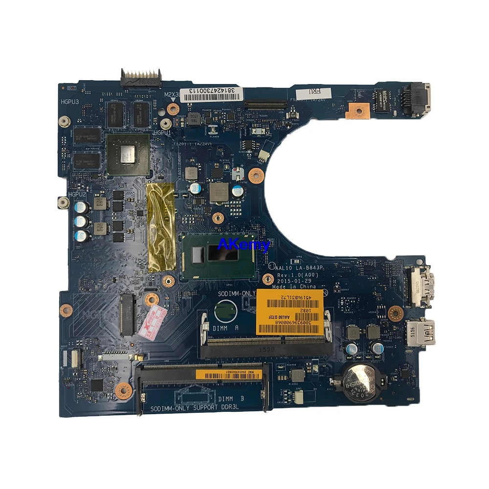 Very best  CN-0R53XF R53XF FOR Dell Inspiron 5458 5558 Laptop Motherboard AAL10 LA-B843P REV:1.0(A00) I5-4210U
