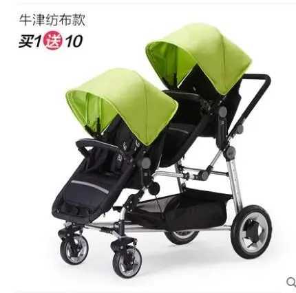 free delivery! Twin baby stroller foldable twin stroller reclining seats new design - Цвет: Green without bind
