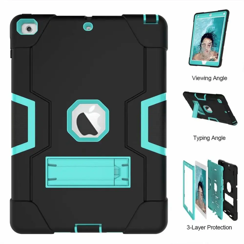 Гибридный трехслойный противоударный прочный защитный чехол с подставкой для iPad 10,2 - Цвет: black AQUA