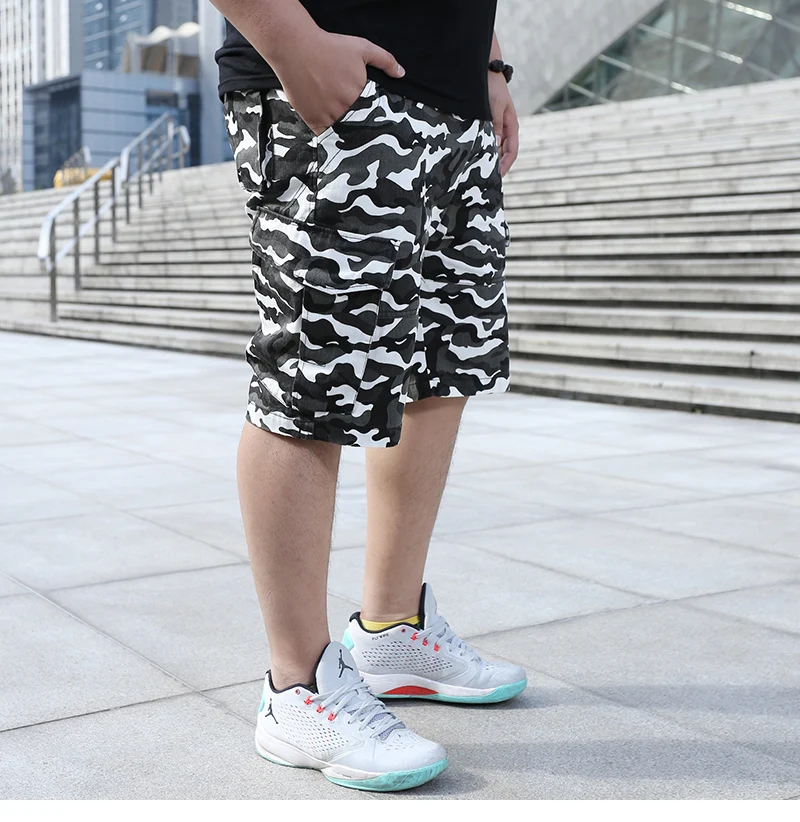 Blog 100% cotton zipper pocket shorts mens camouflage shorts pants beachwear male military cargo shorts summer casual streetwear