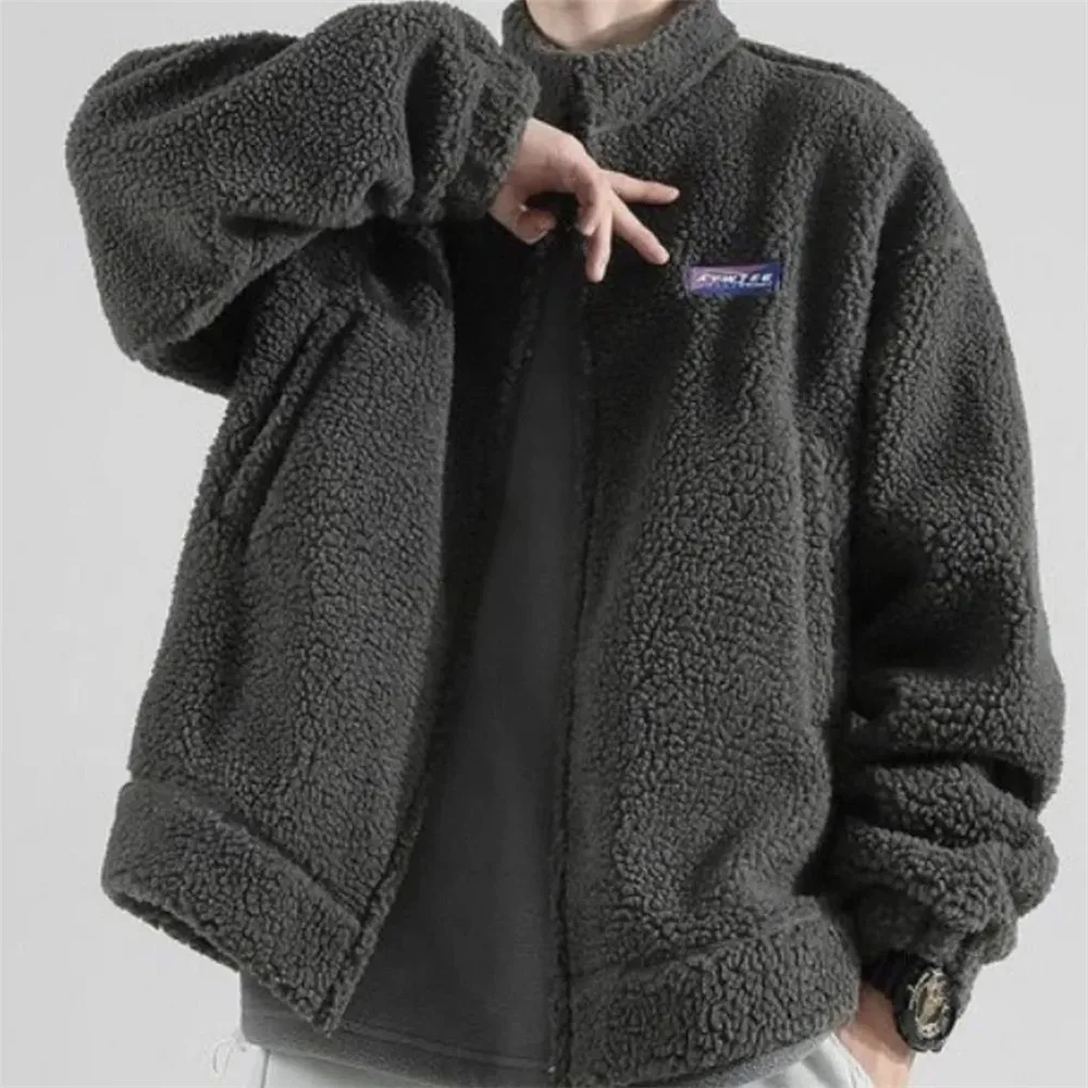 

Loose Bf Grey Faux Lamb Wool Thick Jackets Women Casual Warm Autumn Winter Coats Students 2021 Streetwear Korean Fashion Parkas