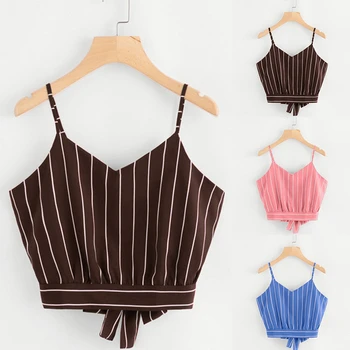

Sexy Tank Top Girls V-Neck Striped Flower Pattern Vest Crop Top Tee Camisole Women Beauty Back Feminino Comfortable Cami