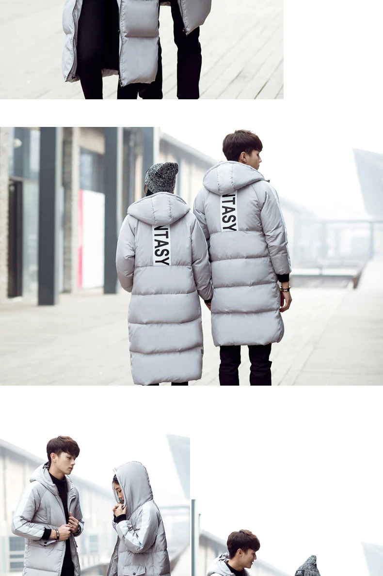 Зимнее Новое Стильное приталенное хлопковое пальто в Корейском стиле с буквенным принтом и капюшоном, длинное хлопковое пальто большого размера для пар, мужская одежда