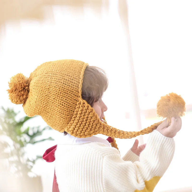 Knit Hat Baby Hat New Winter Baby Hat Pompom Cotton Knitted Baby Cap for Girls Boys Infant Bonnet Kids Cap Accessories 6 Colors