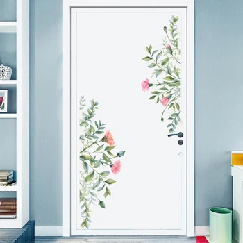 

Removable Wall Stickers flowers Green leaf for Bathroom Door Wall Decor DIY Vinyl Decals Self-adhesive Kids room Murals Home