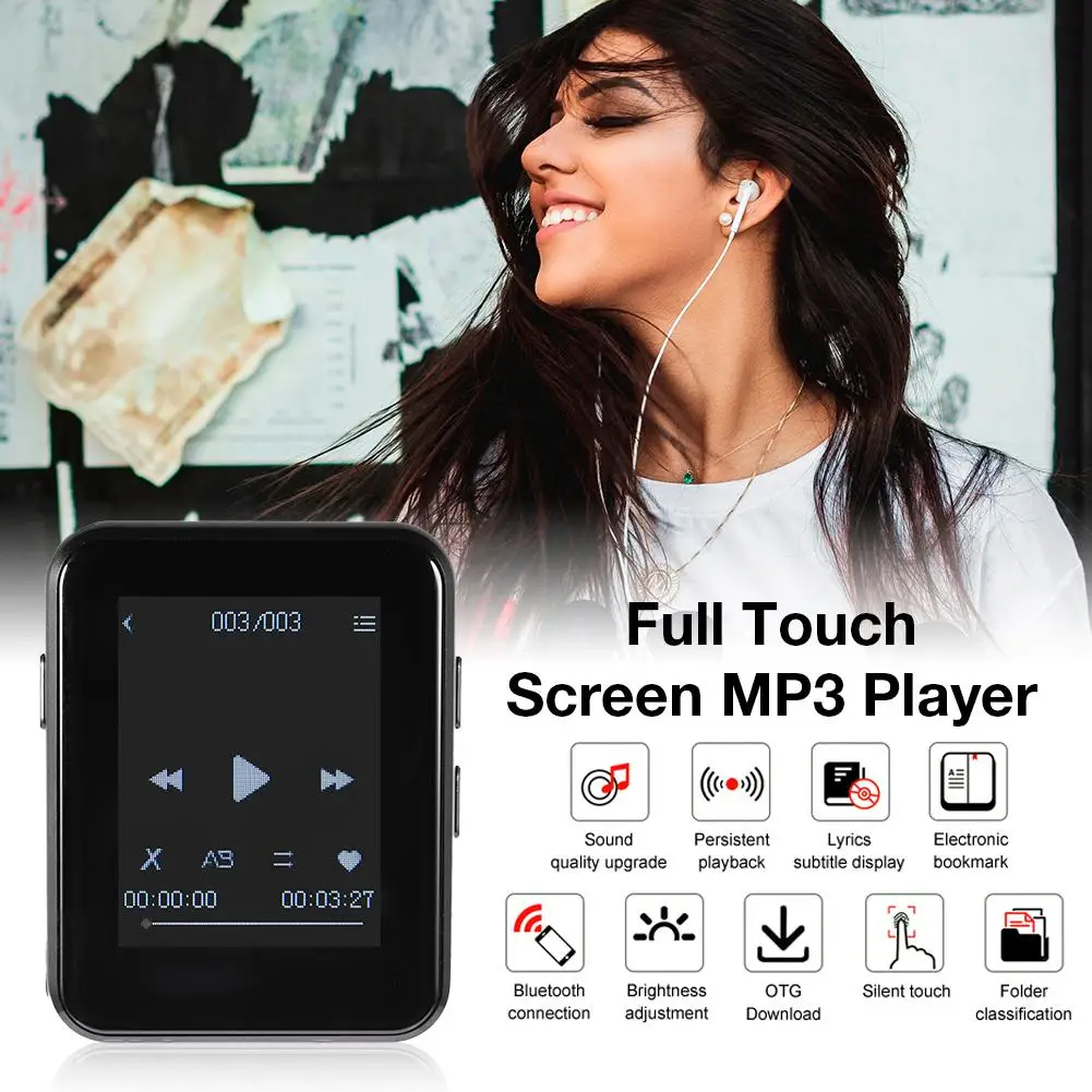 1,7 дюймов портативный Bluetooth 4,0 полный экран MP3 плеер сенсорный экран MP4 ультра тонкий MP5 металлический аудио плеер FM для бега