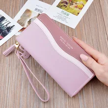 

Women Patchwork Color Contrast Long Wallets Female Zipper Tassel Coin Purses Ladies Wristband Clutch Bag Credit Card Holder